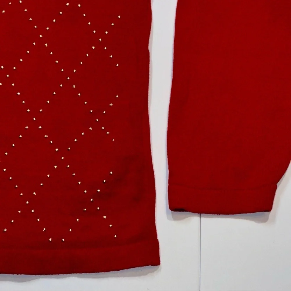 Tommy Hilfiger V-Neck 100% Cotton Sweater Gold Studs Argyle Pattern Size Large